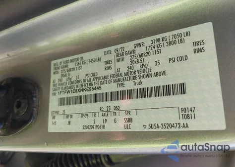 2022 Ford F-150 Xl from USA, damaged, VIN 1FTFW1E8XNKE95445